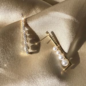 New 14K Gold Filled Skinny Bar Pearl Earrings Skinny Dangle Stick Modern Jewlery